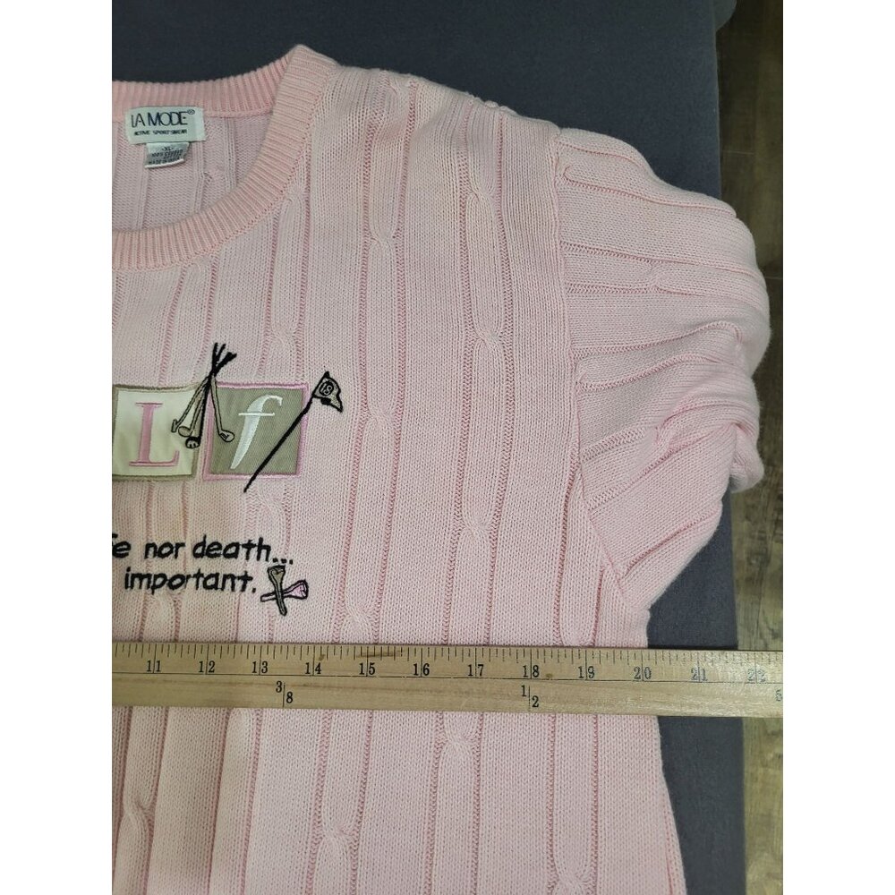 VTG La Mode Women's XL Golf Embroidered Cable Knit Pink Sweater Whimsy Grandma - Picture 4 of 8